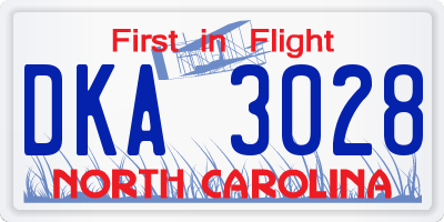 NC license plate DKA3028