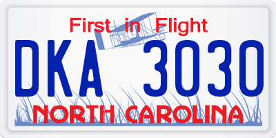 NC license plate DKA3030