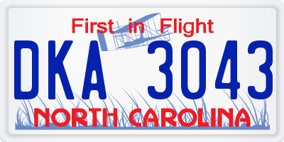 NC license plate DKA3043