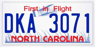 NC license plate DKA3071