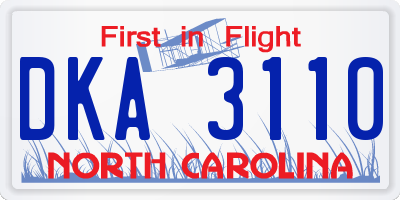 NC license plate DKA3110