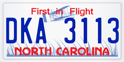 NC license plate DKA3113
