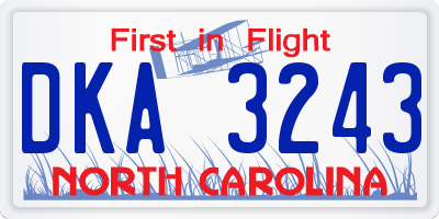 NC license plate DKA3243