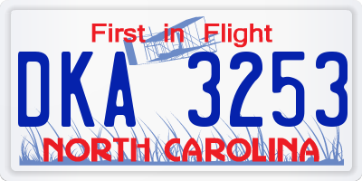 NC license plate DKA3253