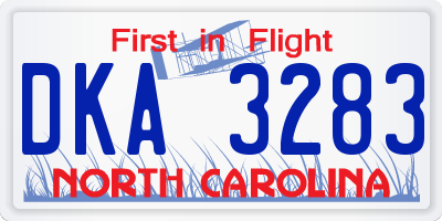 NC license plate DKA3283