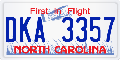 NC license plate DKA3357