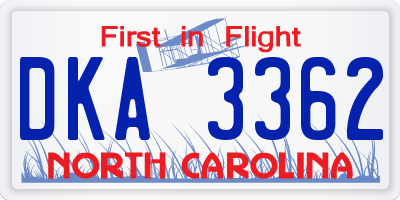 NC license plate DKA3362