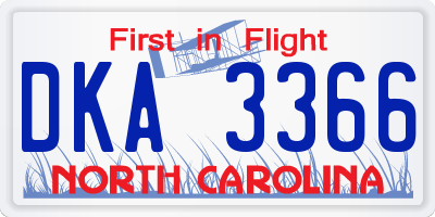 NC license plate DKA3366