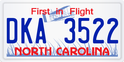 NC license plate DKA3522