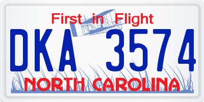 NC license plate DKA3574