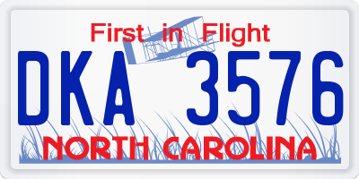 NC license plate DKA3576