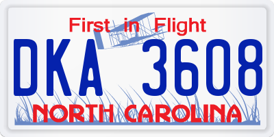 NC license plate DKA3608