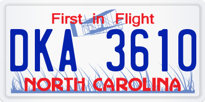 NC license plate DKA3610
