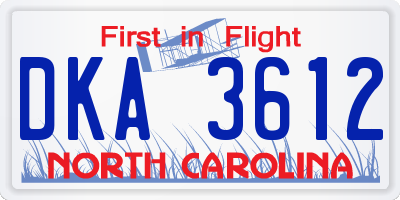 NC license plate DKA3612