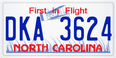 NC license plate DKA3624