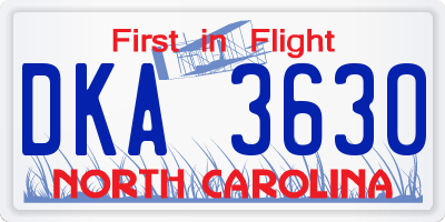 NC license plate DKA3630