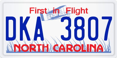 NC license plate DKA3807