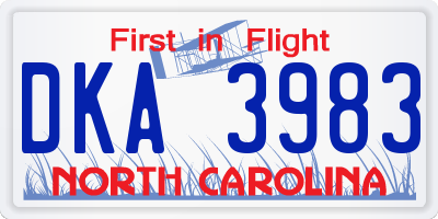 NC license plate DKA3983