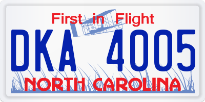NC license plate DKA4005