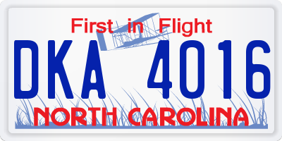 NC license plate DKA4016