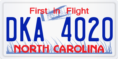 NC license plate DKA4020