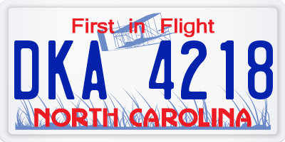 NC license plate DKA4218