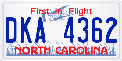 NC license plate DKA4362