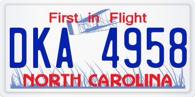 NC license plate DKA4958