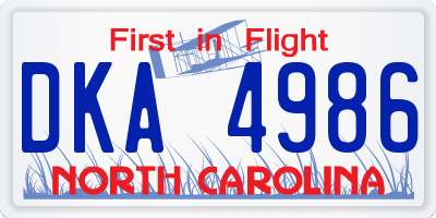 NC license plate DKA4986