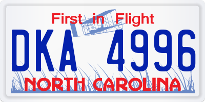 NC license plate DKA4996