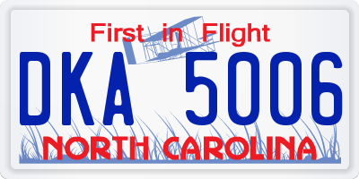 NC license plate DKA5006