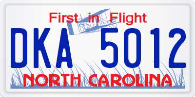 NC license plate DKA5012