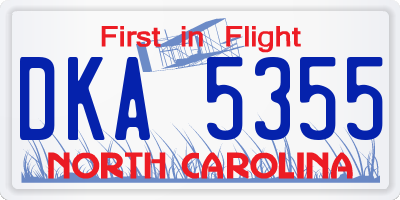 NC license plate DKA5355