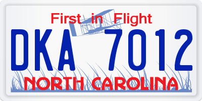 NC license plate DKA7012