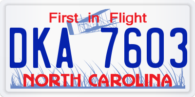 NC license plate DKA7603