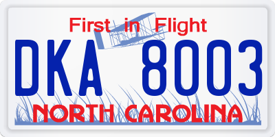 NC license plate DKA8003