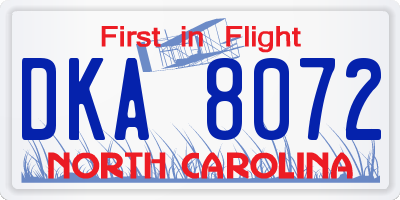 NC license plate DKA8072