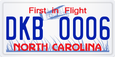 NC license plate DKB0006