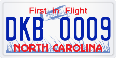 NC license plate DKB0009
