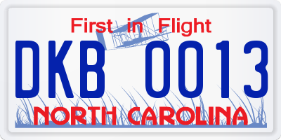 NC license plate DKB0013