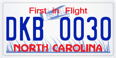 NC license plate DKB0030