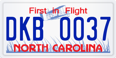 NC license plate DKB0037