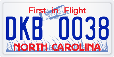 NC license plate DKB0038