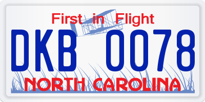 NC license plate DKB0078