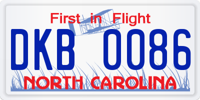 NC license plate DKB0086