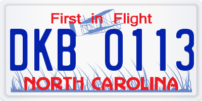 NC license plate DKB0113