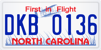 NC license plate DKB0136