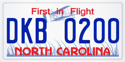NC license plate DKB0200