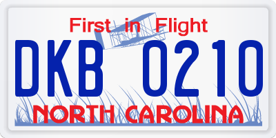 NC license plate DKB0210