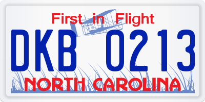 NC license plate DKB0213